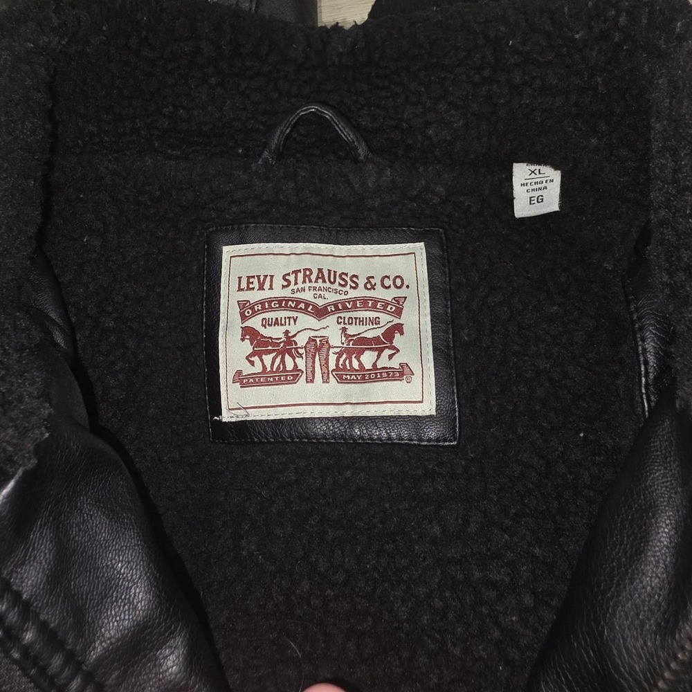 Levis Faux Leather Jacket Coat Sherpa Lined Black Aviator Bomber Size XL - Picture 9 of 15